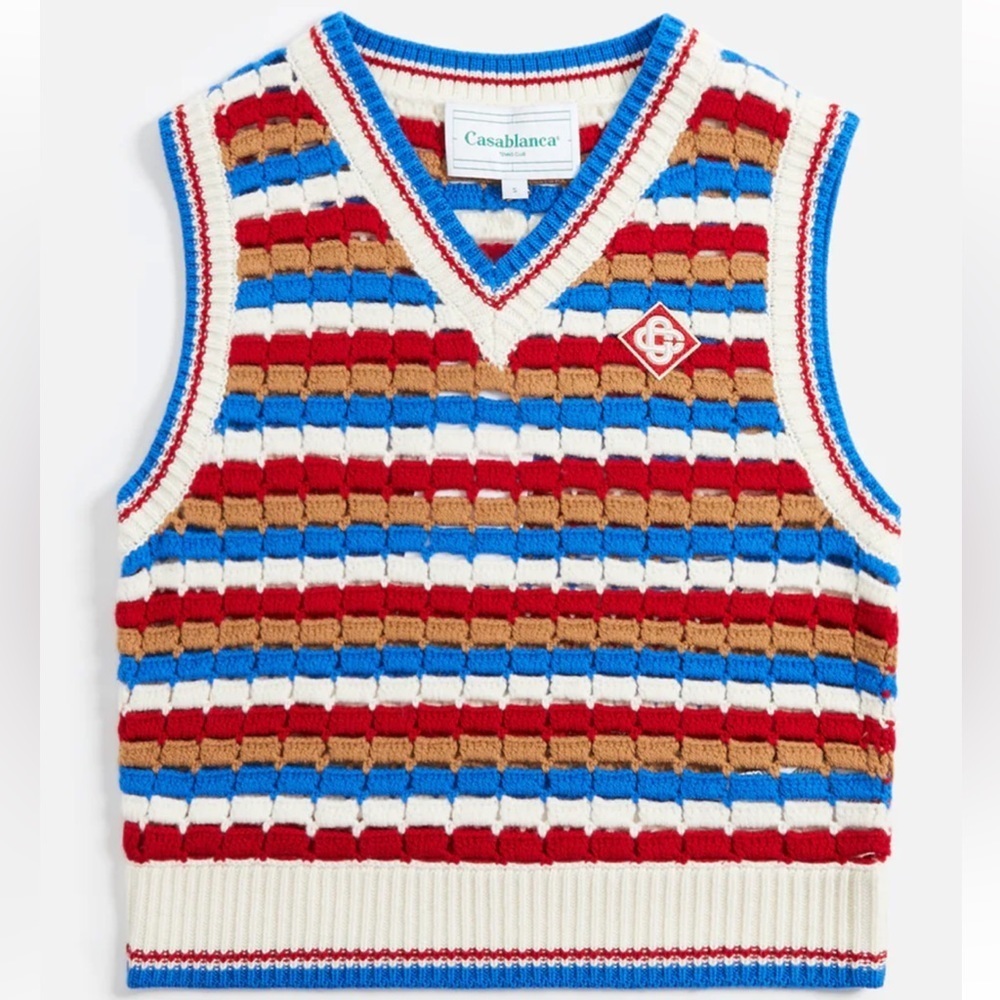 NWT Casablanca Knit Sweater Vest Crochet Merino Wool Multicolor Logo